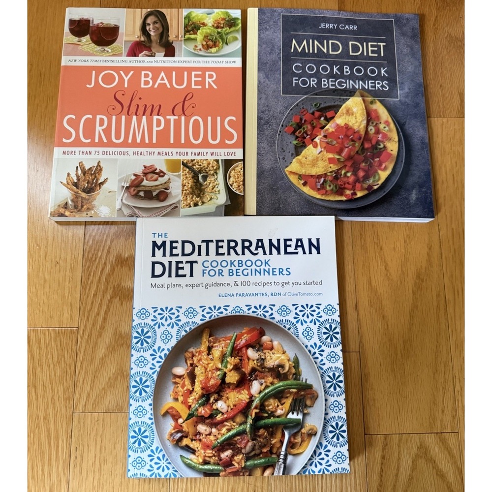 Lot Of 3 Healthy Cookbooks Mediterranean Diet, Mind Diet Slim & Scrumptious